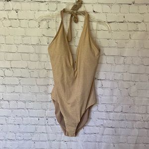 Jantzen one piece halter swimsuit Gold Sparkles tummy control size 12